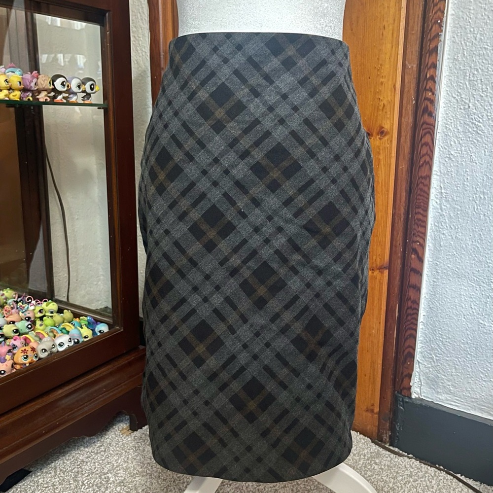 Black Gray Plaid Pencil Office Siren Skirt Size M